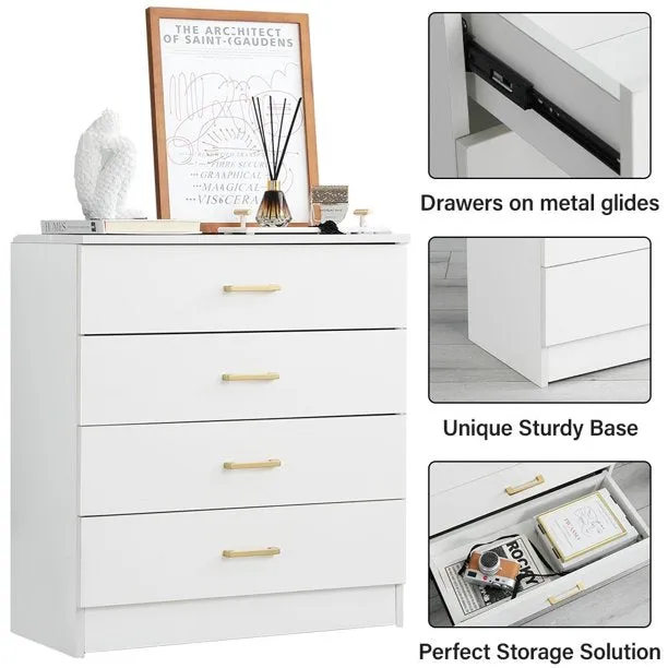 4 Drawer Wooden Dressers, White