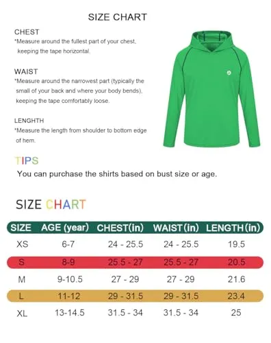 AODULO Long Sleeve Kids Shirts Fishing UPF50  Sun Shirts Quick Dry Youth Workout Shirts Hoodies Rash Guard Thumbholes Yellow