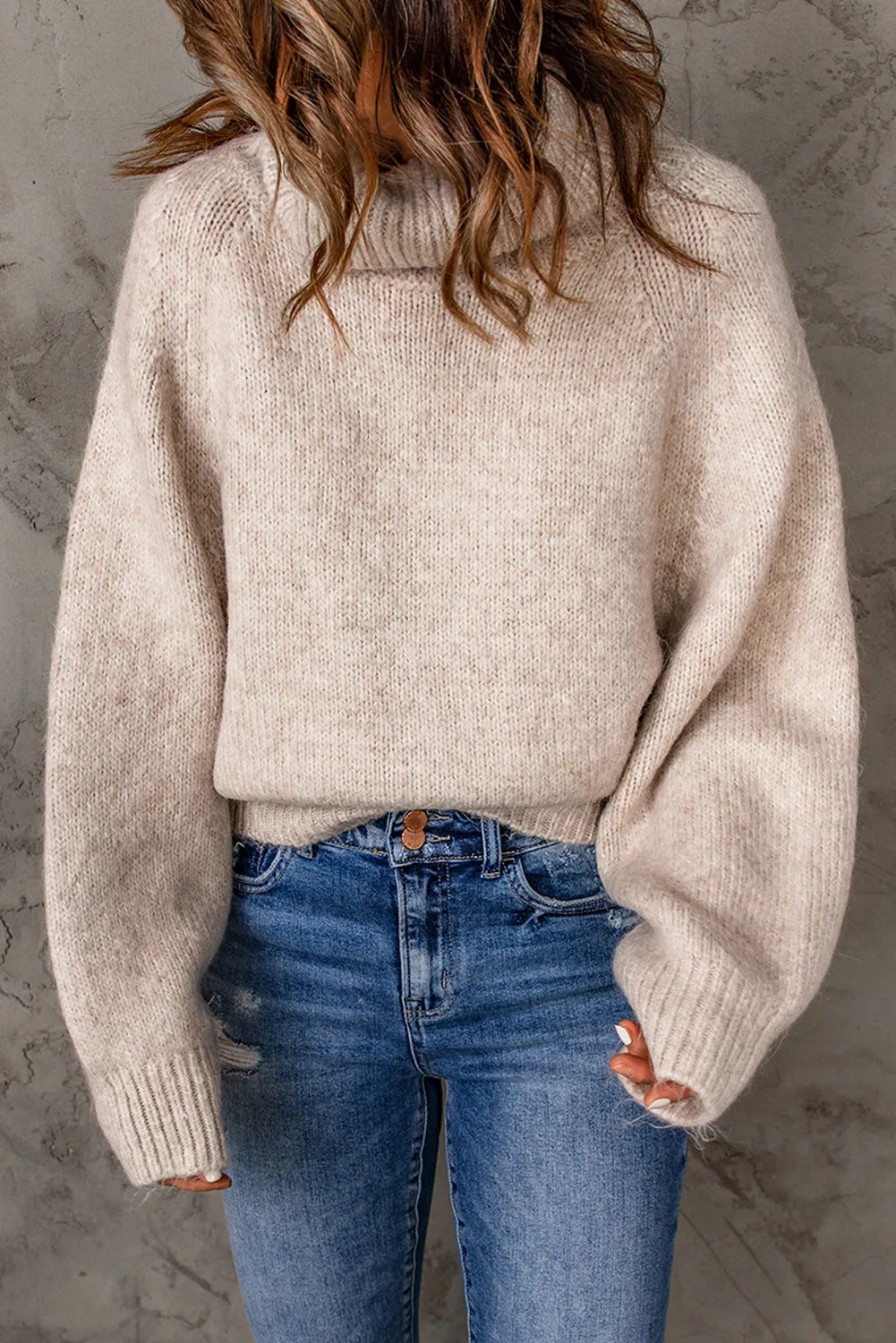 Apricot Ribbed Detail Turtleneck Sweater