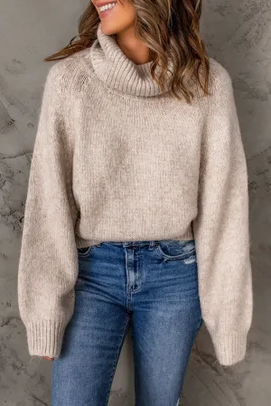 Apricot Ribbed Detail Turtleneck Sweater