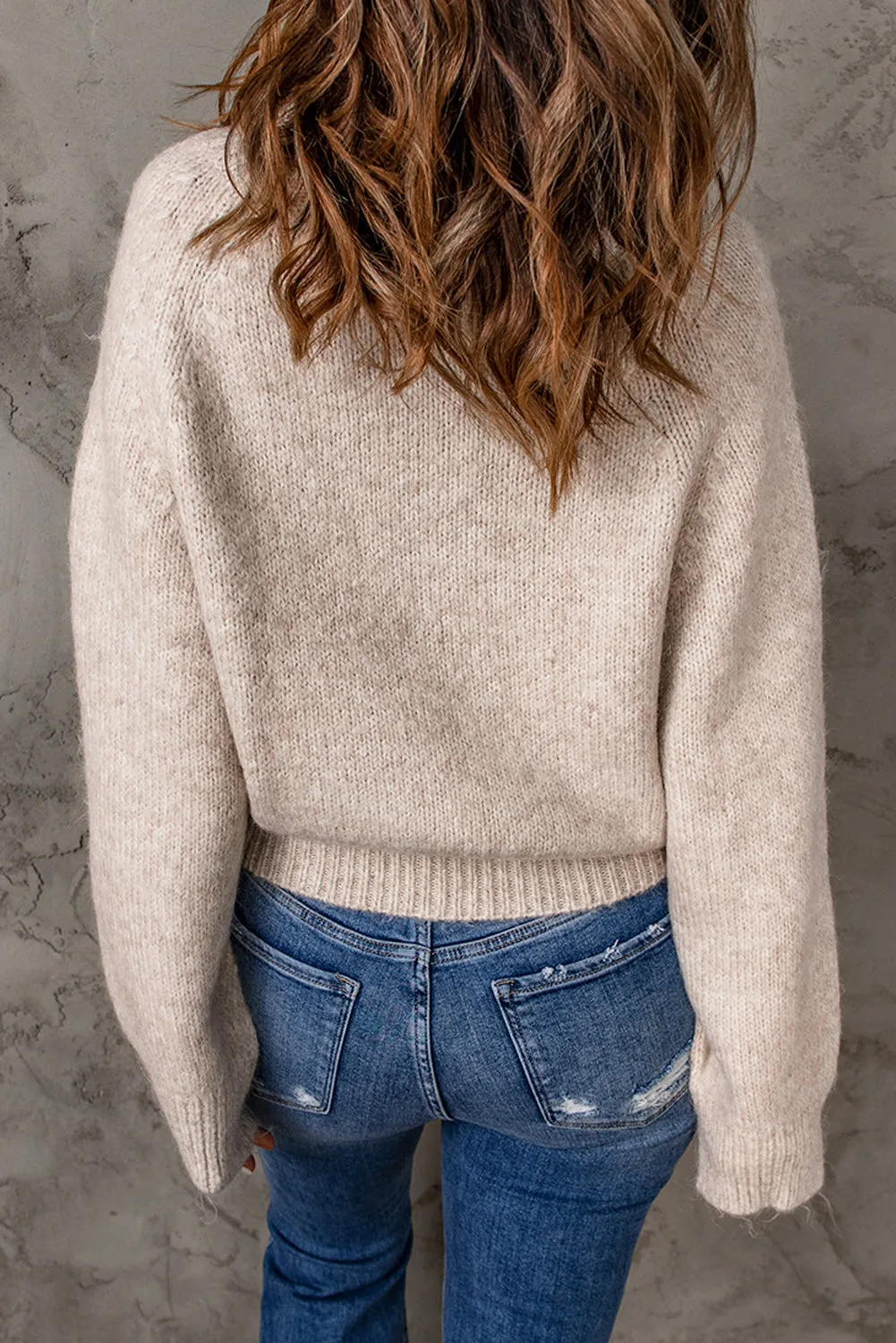 Apricot Ribbed Detail Turtleneck Sweater