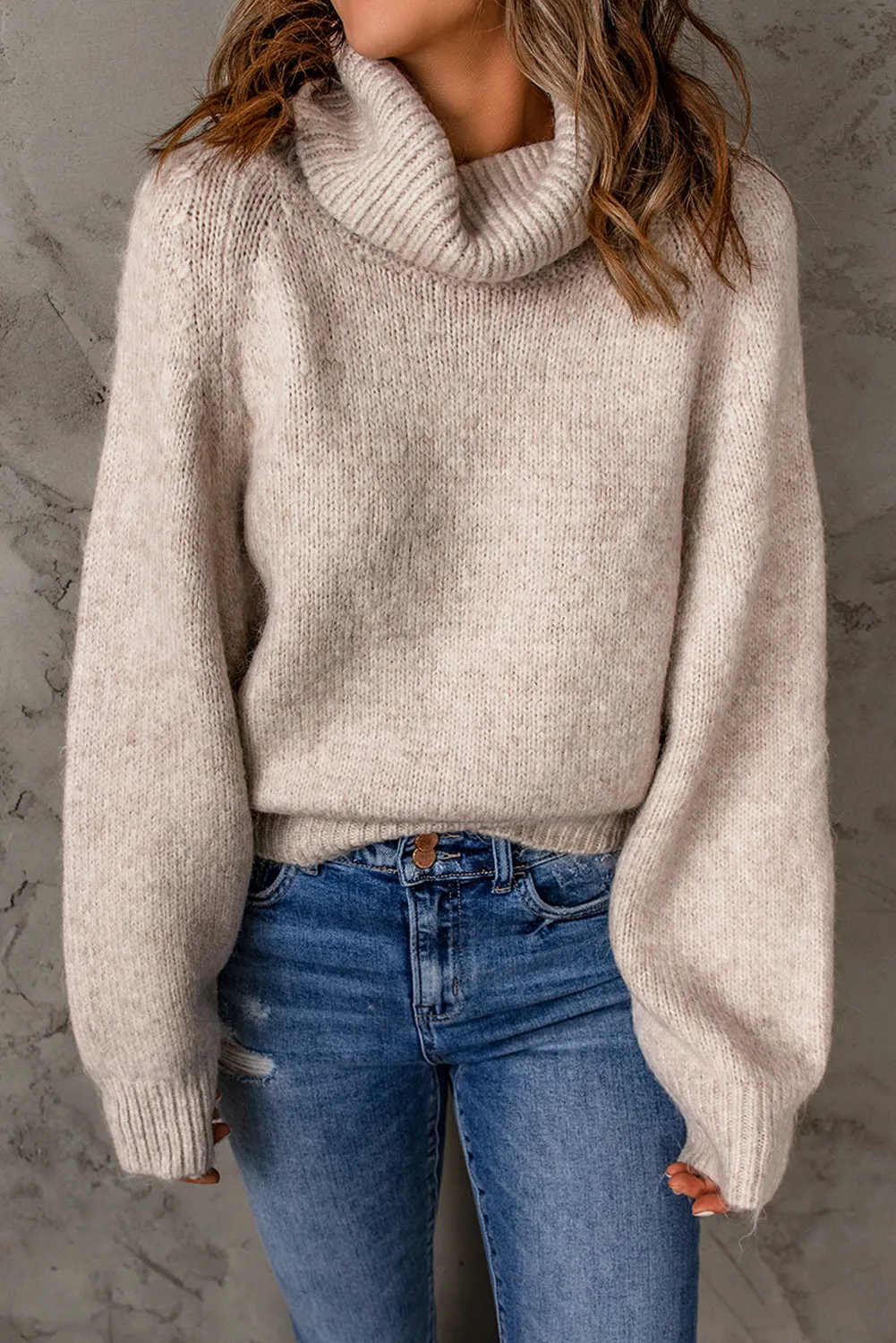 Apricot Ribbed Detail Turtleneck Sweater