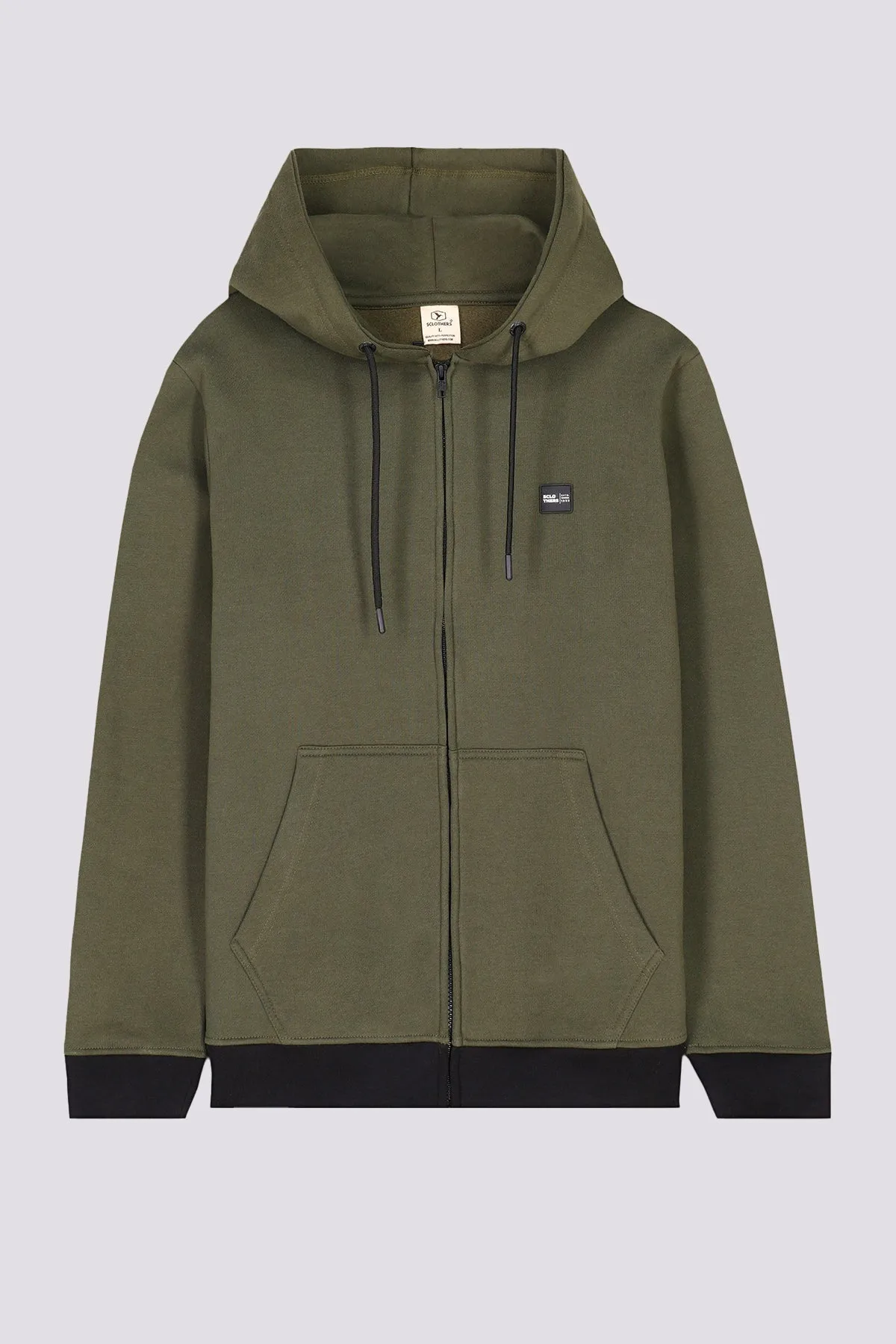 Army Green Fleece Zipper Hoodie - W23 - MH0069R