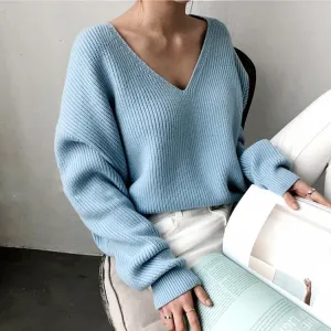 Autumn Winter Women's Sweaters V-Neck Minimalist Tops Fashionable Irregular Hem Knitting