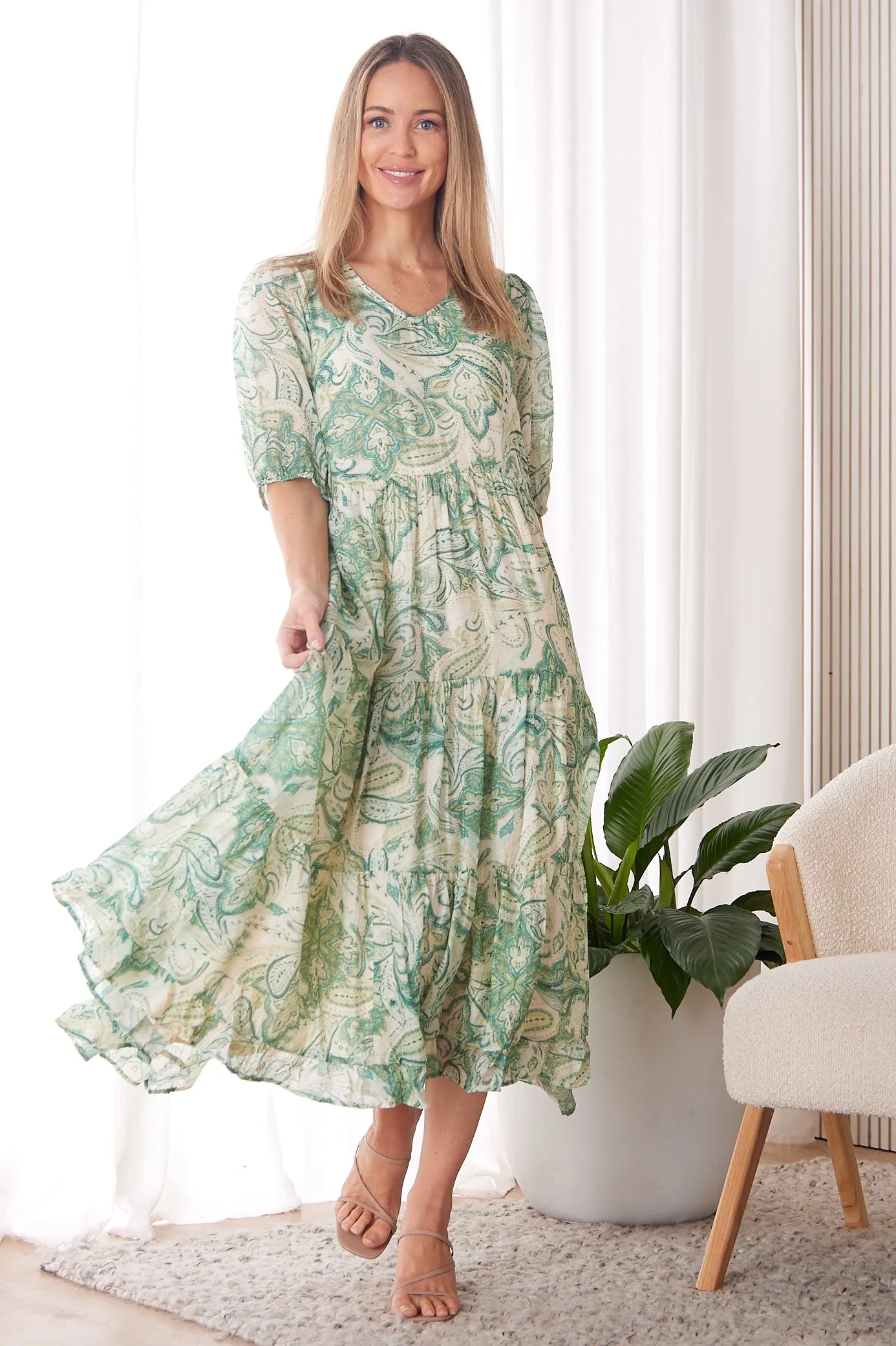 Azura Dress - Green Paisley