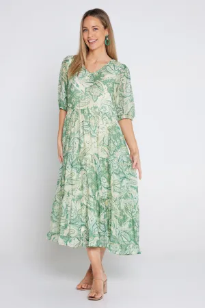 Azura Dress - Green Paisley