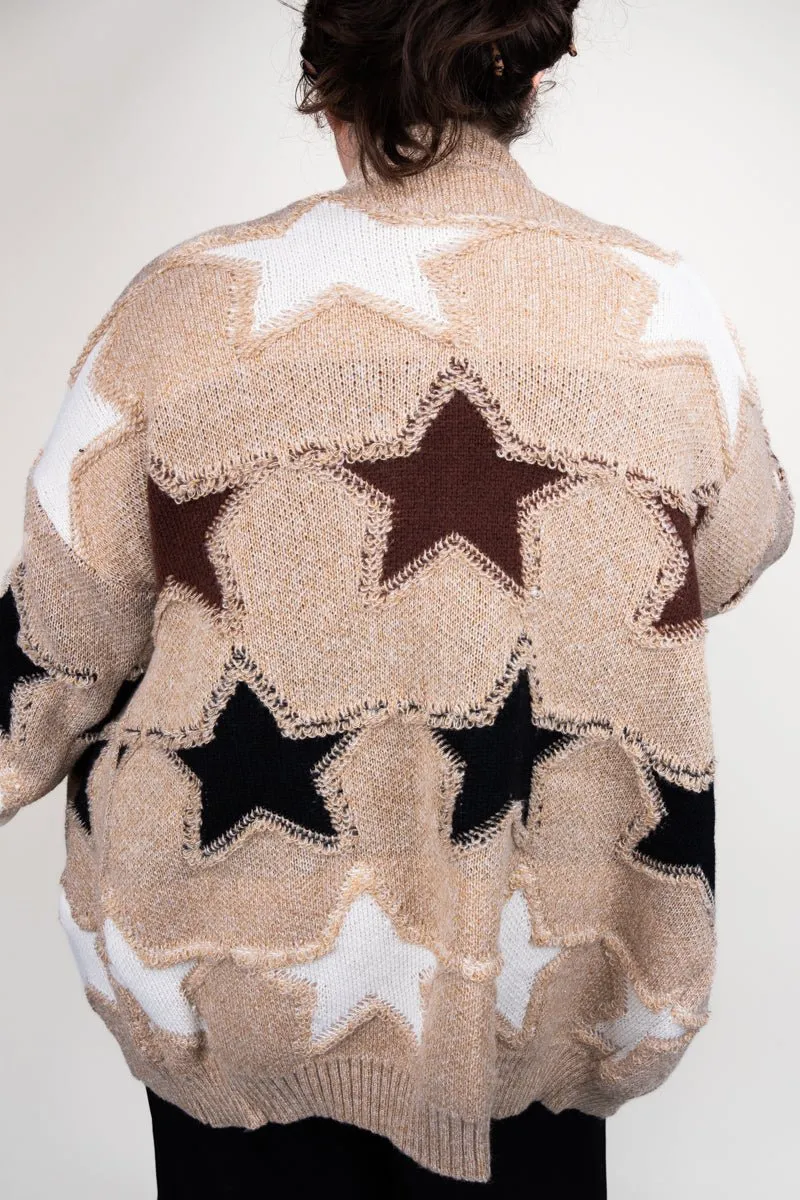 Be Clever Frosty Star Beige Knit Cardigan