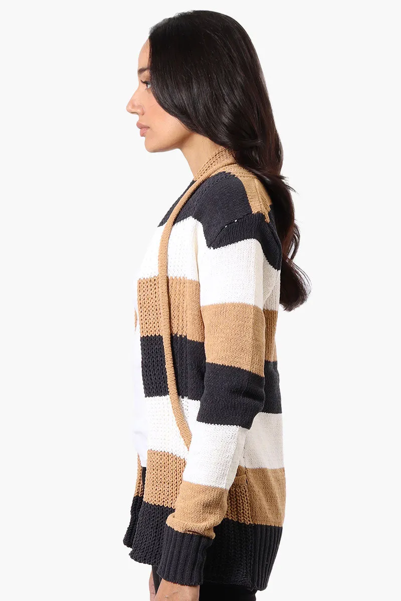 Beechers Brook Striped Fold Over Wrap Cardigan - Beige