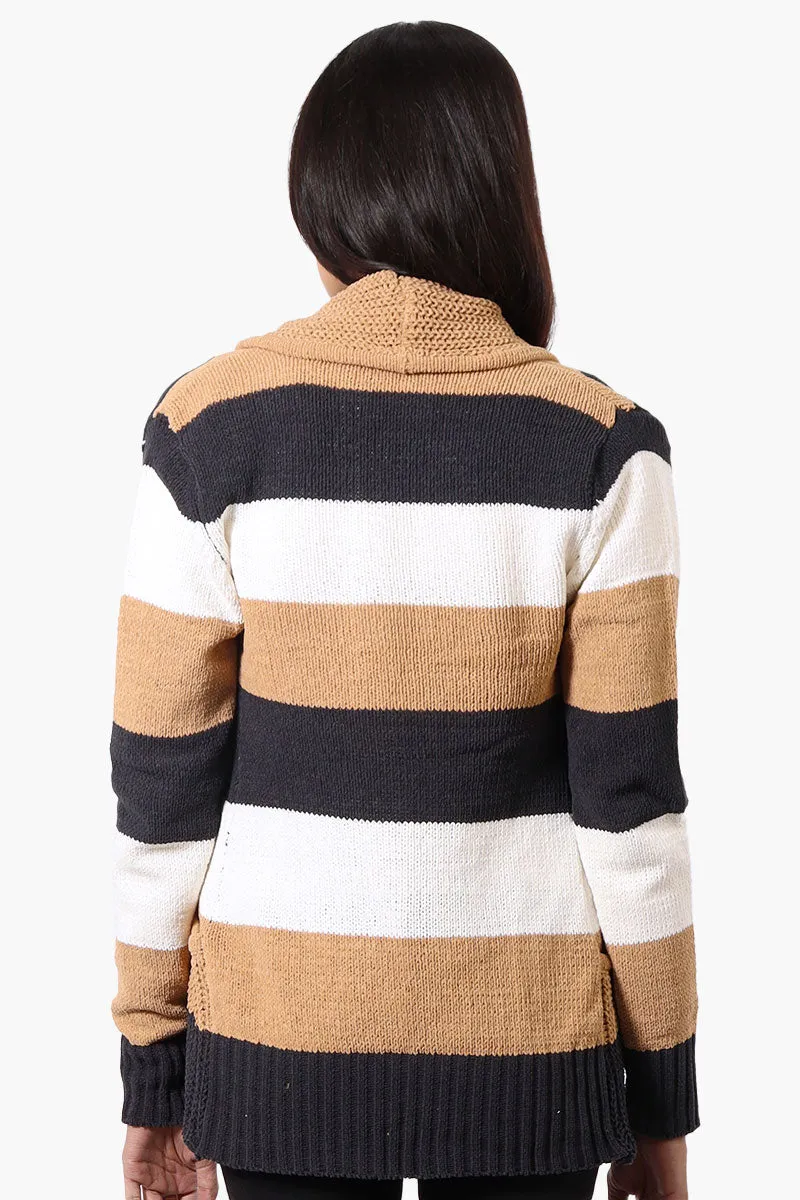 Beechers Brook Striped Fold Over Wrap Cardigan - Beige