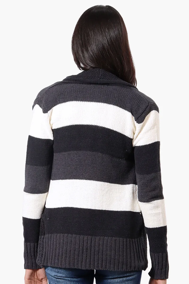 Beechers Brook Striped Fold Over Wrap Cardigan - Black