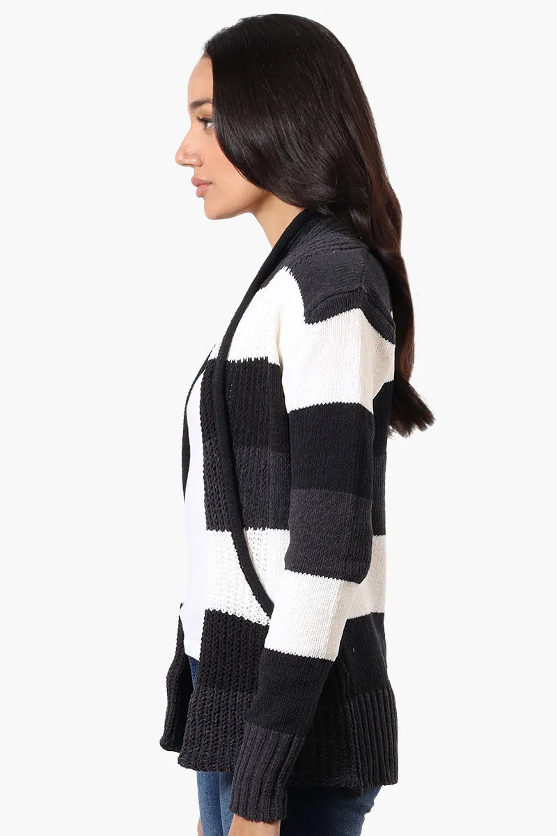 Beechers Brook Striped Fold Over Wrap Cardigan - Black