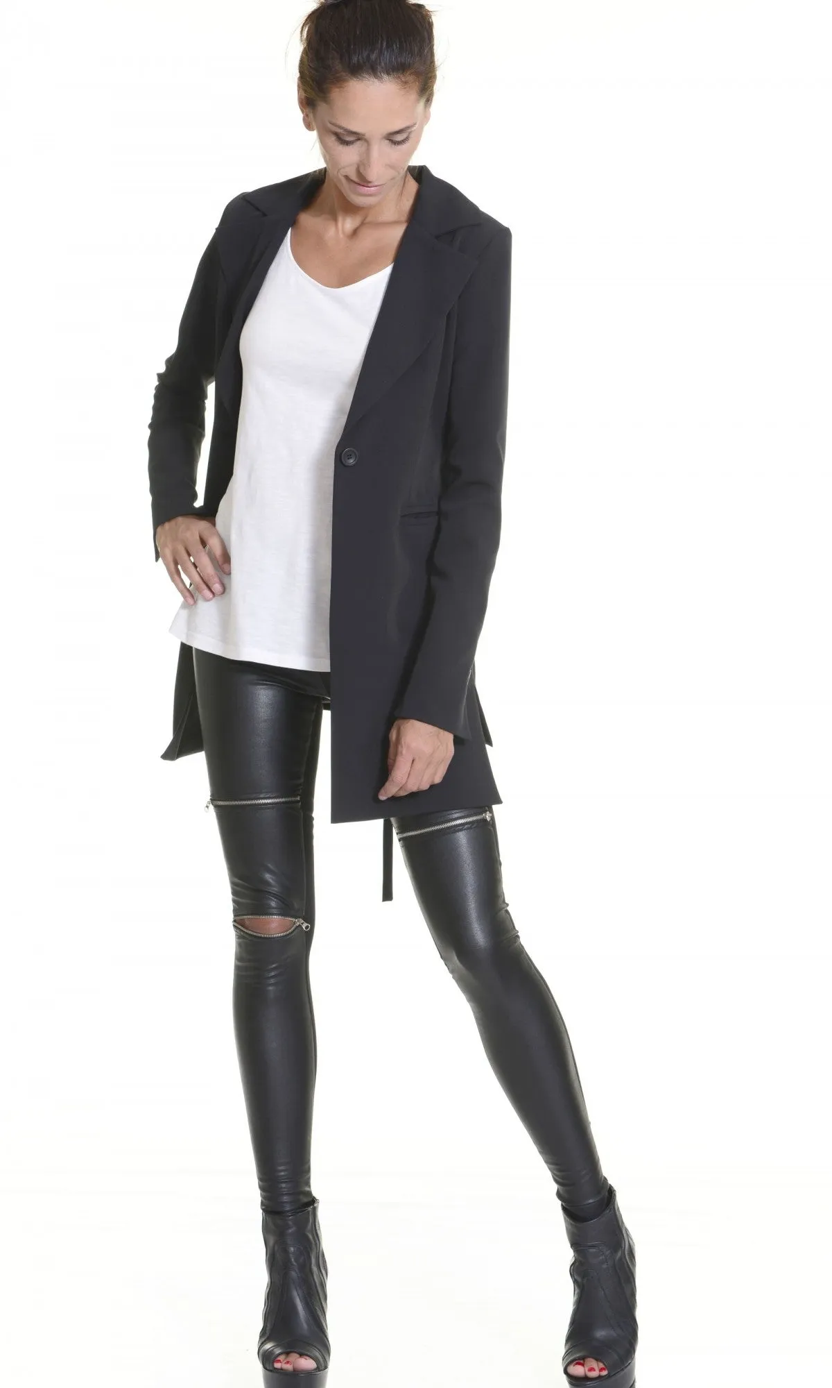 Black Vegan Leather Zipper Leggings