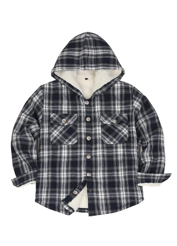 Boys Sherpa Lined Flannel Plaid Shirt Jacket,Hooded Flannel Jacket Kids