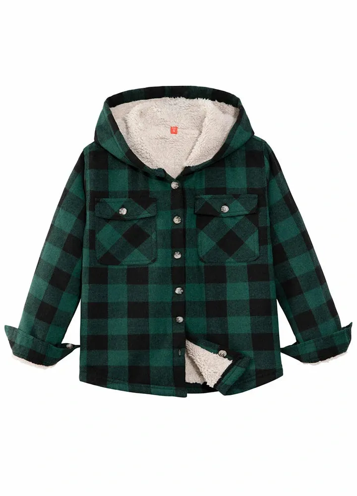 Boys Sherpa Lined Flannel Plaid Shirt Jacket,Hooded Flannel Jacket Kids