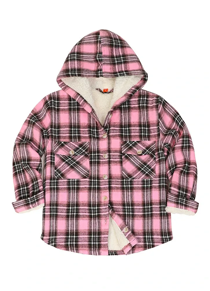 Boys Sherpa Lined Flannel Plaid Shirt Jacket,Hooded Flannel Jacket Kids