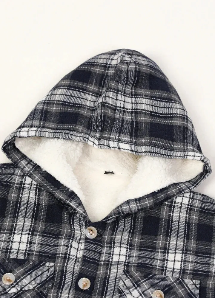 Boys Sherpa Lined Flannel Plaid Shirt Jacket,Hooded Flannel Jacket Kids