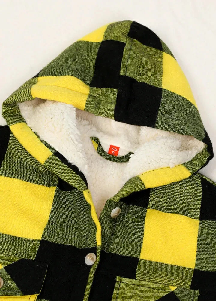 Boys Sherpa Lined Flannel Plaid Shirt Jacket,Hooded Flannel Jacket Kids