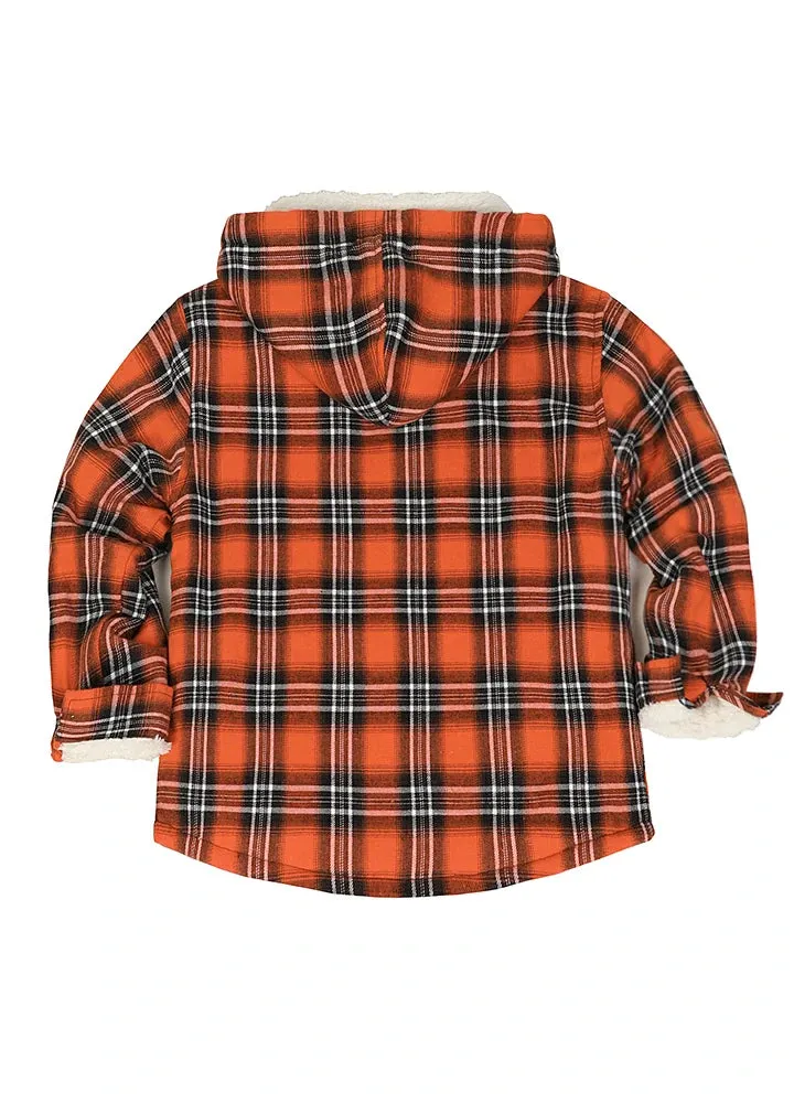 Boys Sherpa Lined Flannel Plaid Shirt Jacket,Hooded Flannel Jacket Kids