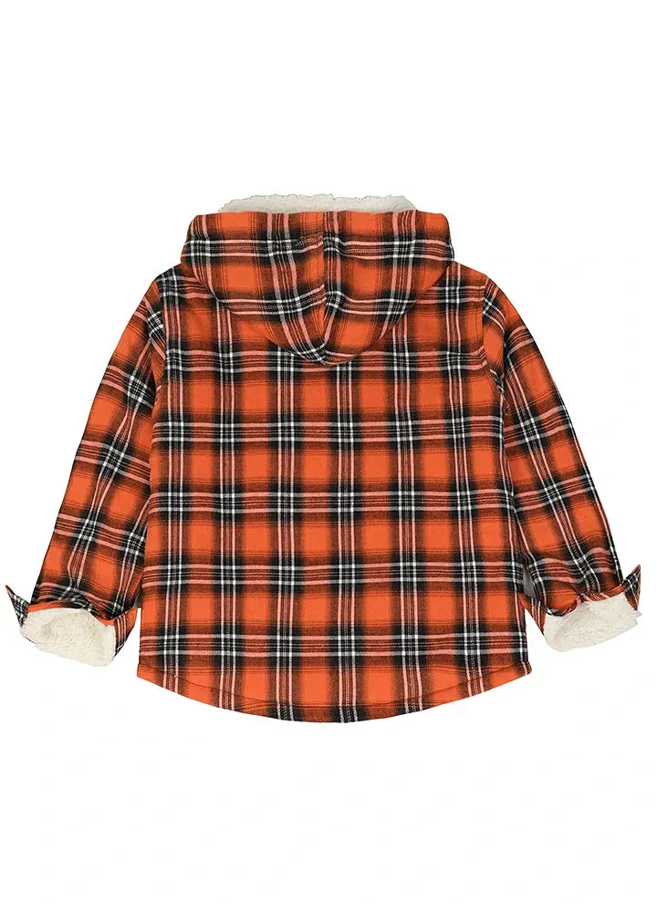 Boys Sherpa Lined Flannel Plaid Shirt Jacket,Hooded Flannel Jacket Kids