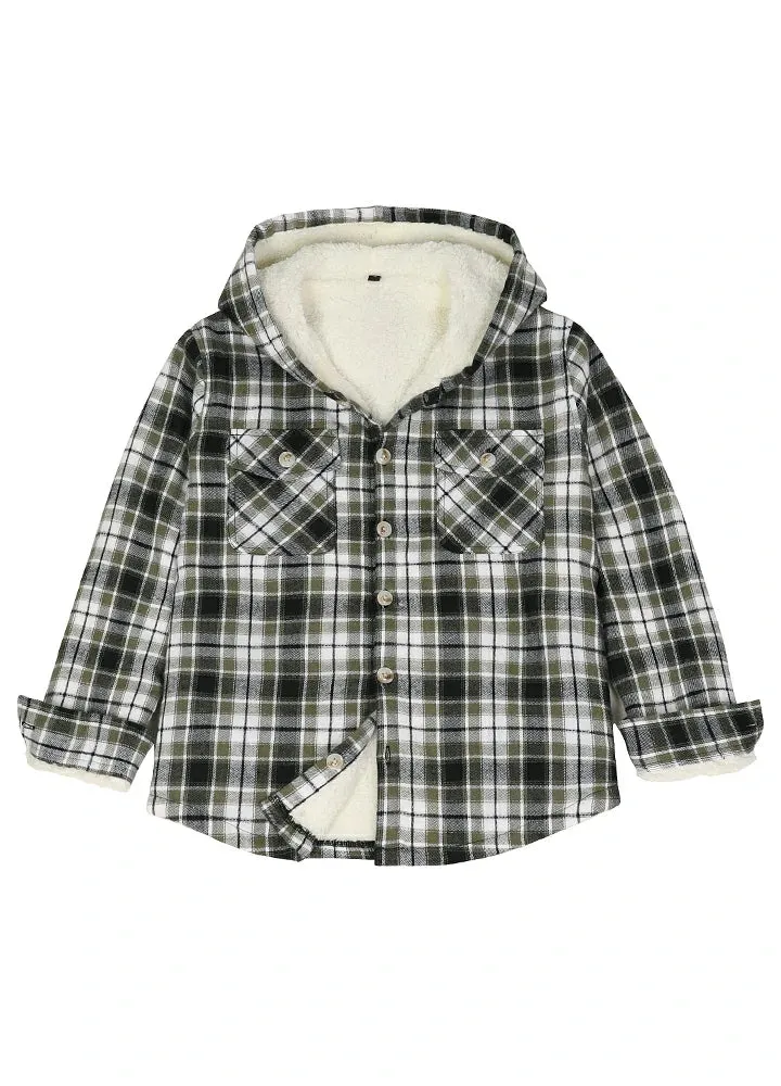 Boys Sherpa Lined Flannel Plaid Shirt Jacket,Hooded Flannel Jacket Kids