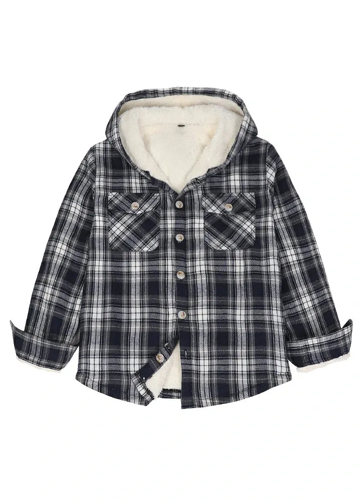 Boys Sherpa Lined Flannel Plaid Shirt Jacket,Hooded Flannel Jacket Kids