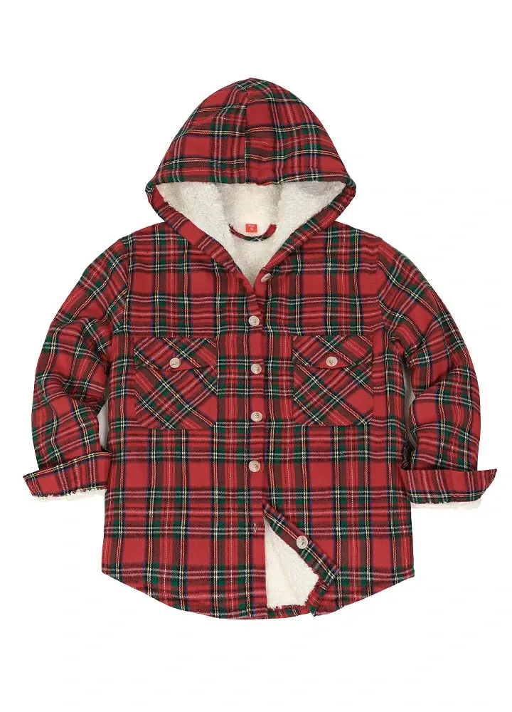 Boys Sherpa Lined Flannel Plaid Shirt Jacket,Hooded Flannel Jacket Kids