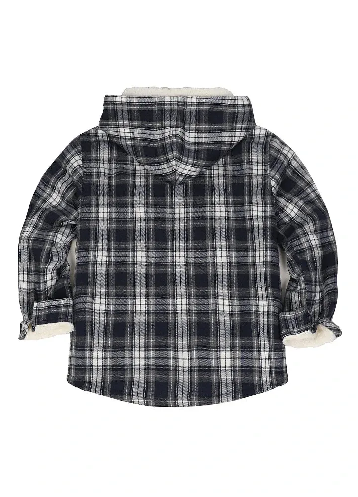 Boys Sherpa Lined Flannel Plaid Shirt Jacket,Hooded Flannel Jacket Kids