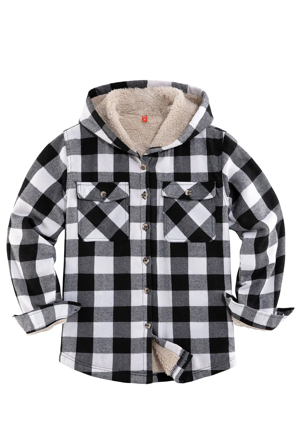 Boys Sherpa Lined Flannel Plaid Shirt Jacket,Hooded Flannel Jacket Kids