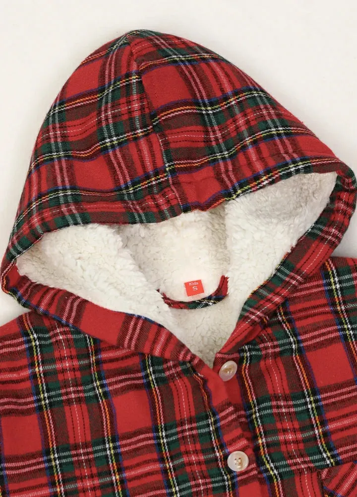 Boys Sherpa Lined Flannel Plaid Shirt Jacket,Hooded Flannel Jacket Kids