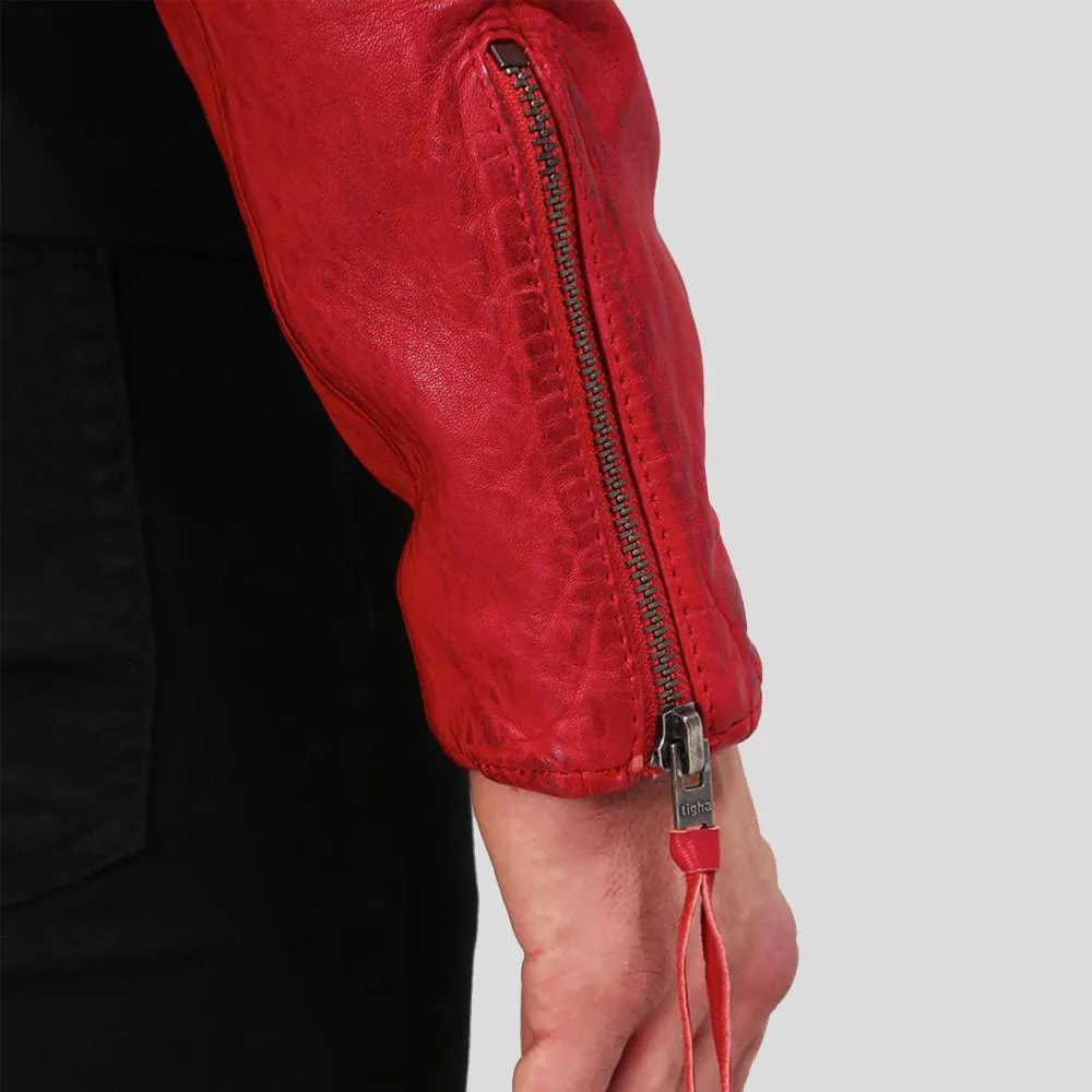 Buel Red Motorcycle Leather Jacket for Men