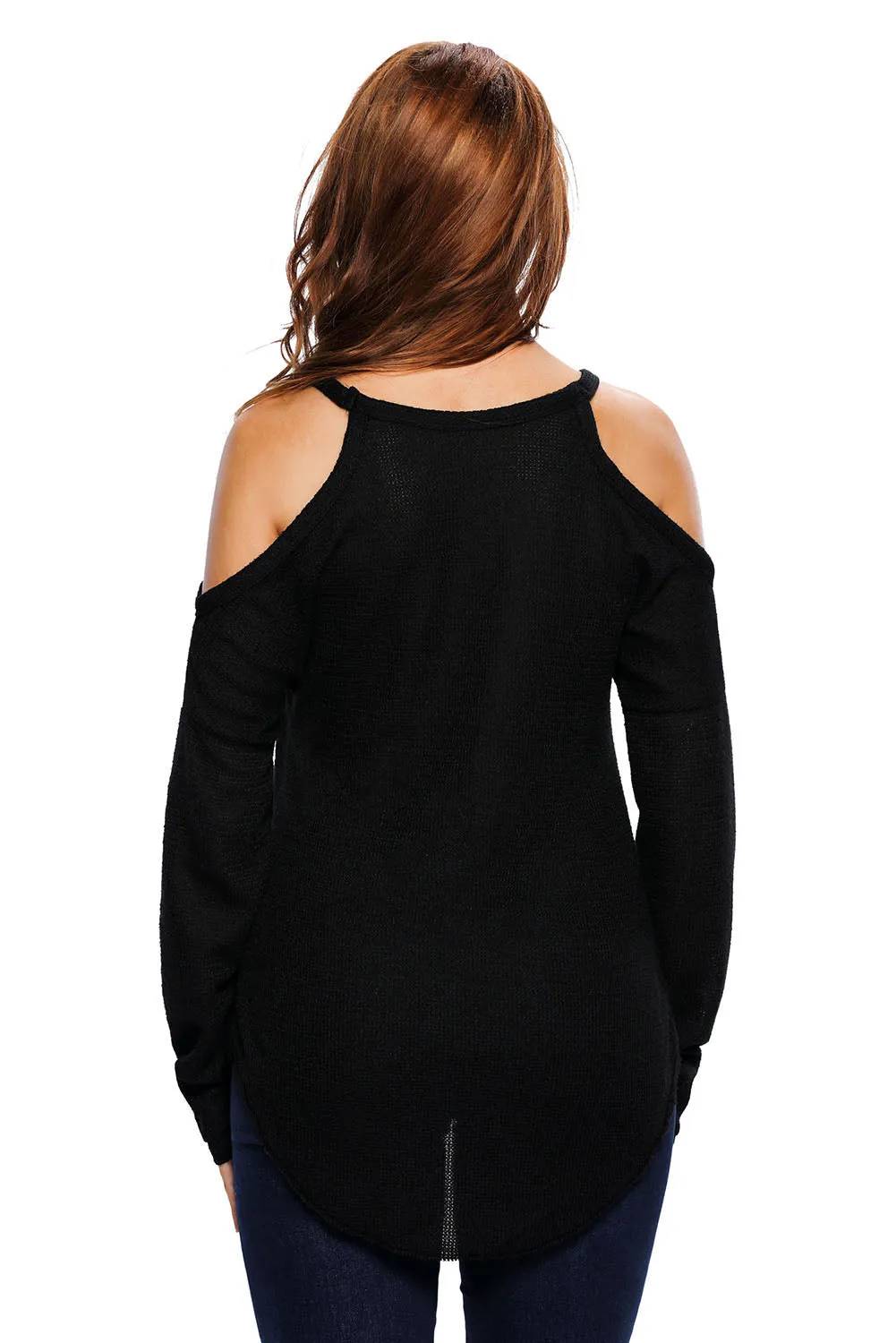 Cold Shoulder Knit Long Sleeves Sweater