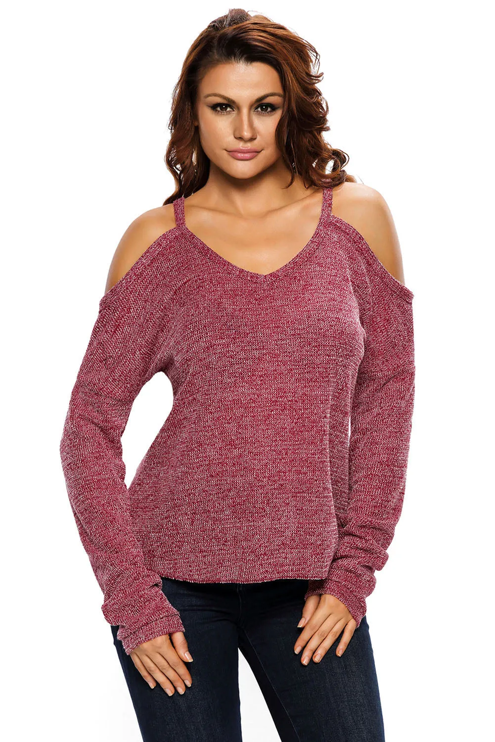 Cold Shoulder Knit Long Sleeves Sweater