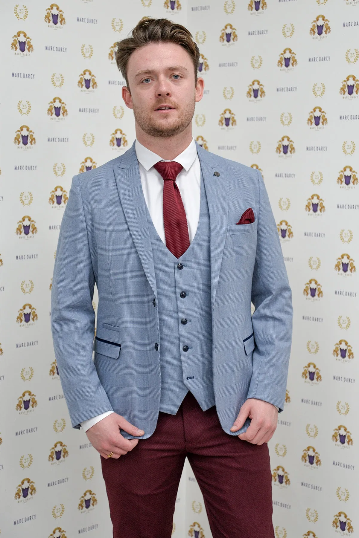 Coronation Street's Joel Deering (Calum Lill) in BROMLEY Sky Blue Blazer With Wine Chinos