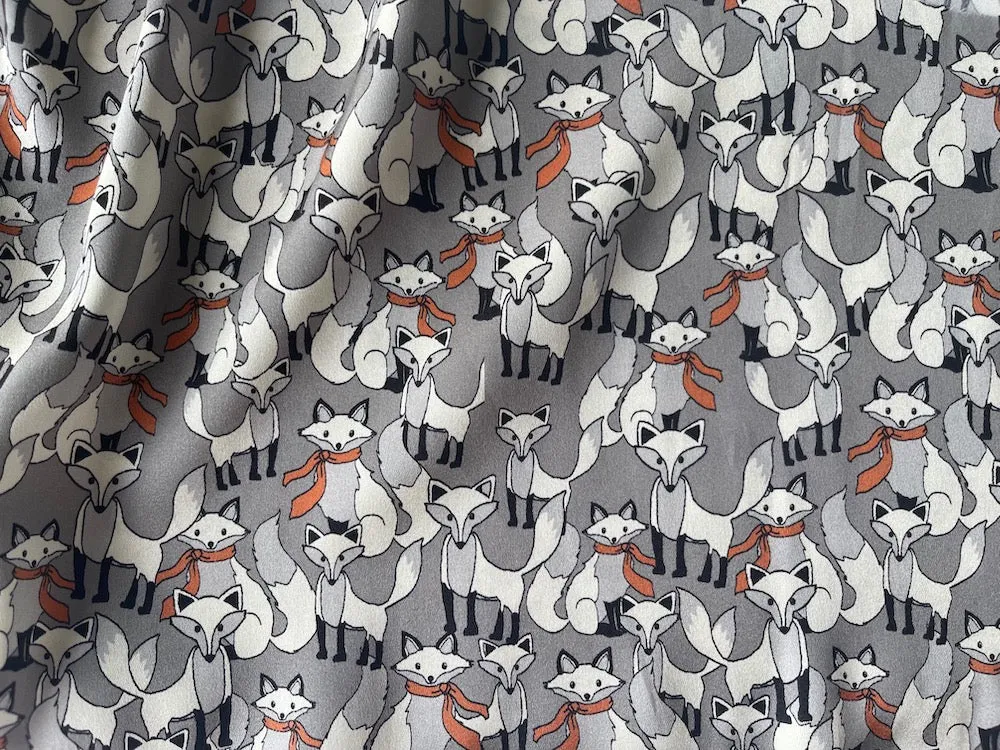 Dapper Foxes Pumpkin & Pearl Grey Stretch Silk Satin Charmeuse (Made in Italy)