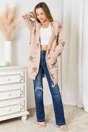 Double Take Star Pattern Open Front Cardigan