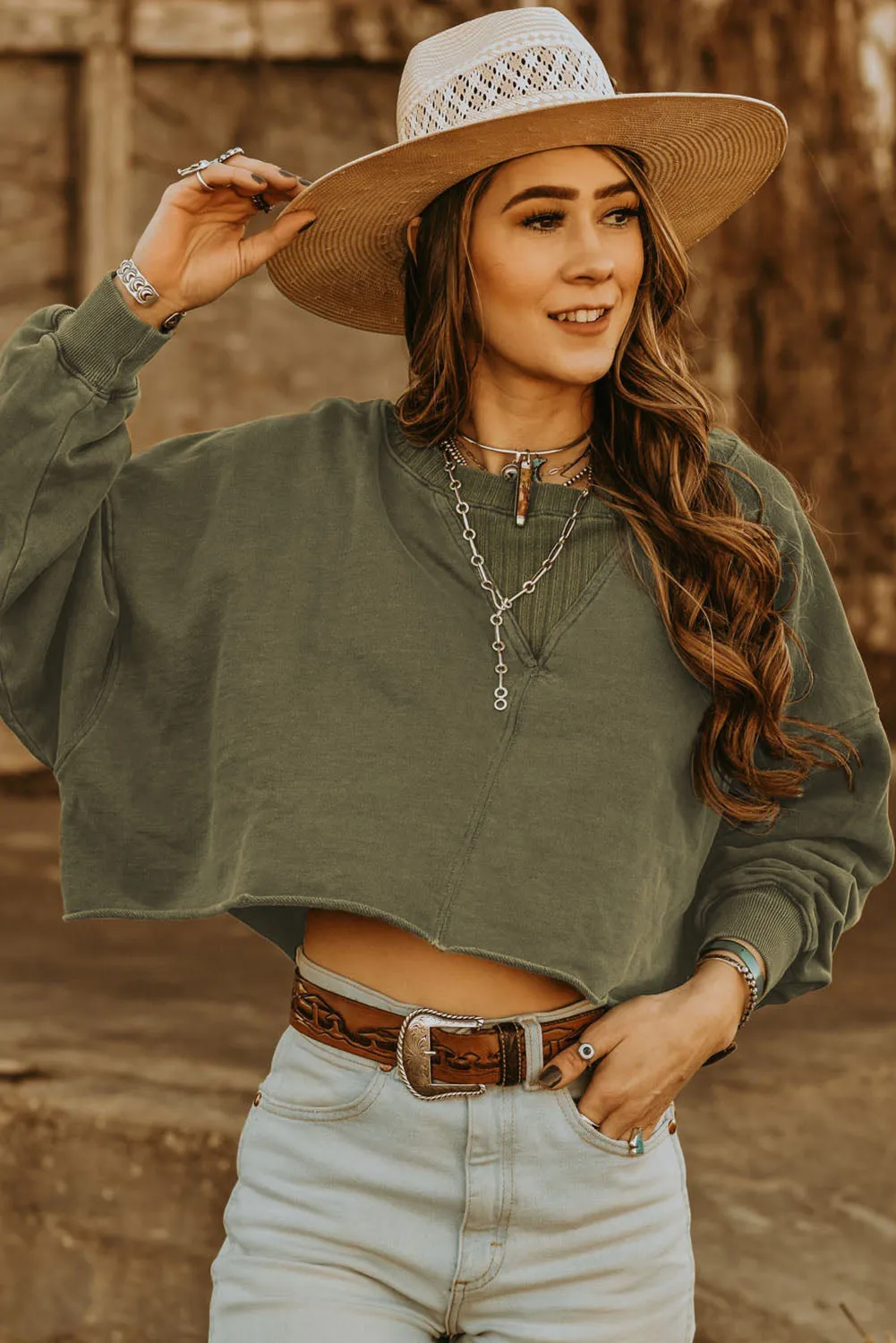 Drop Shoulder Cropped Sweatshirt