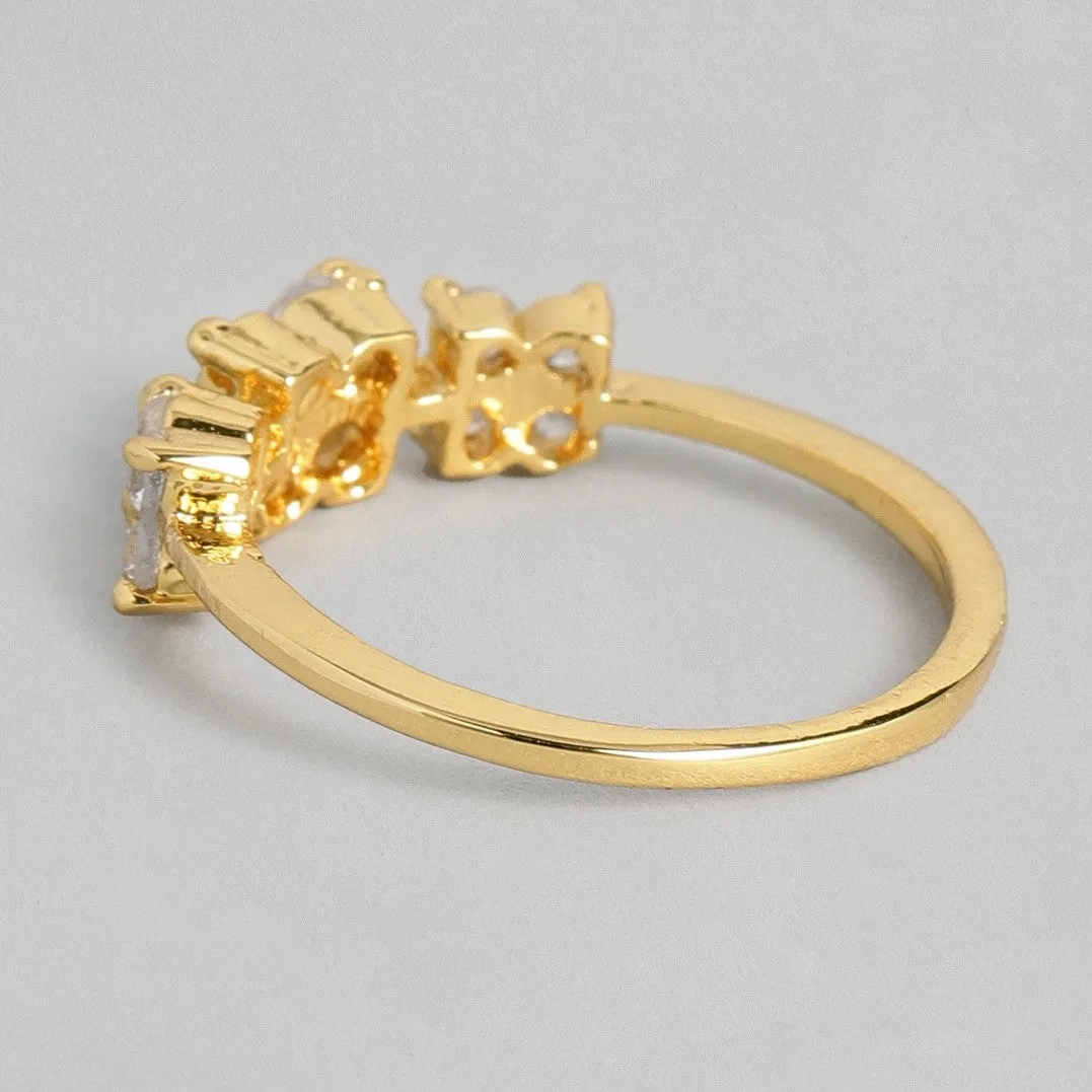 Estele Gold Plated CZ Stylish Floral Finger Ring for Women(Non-adjustable)