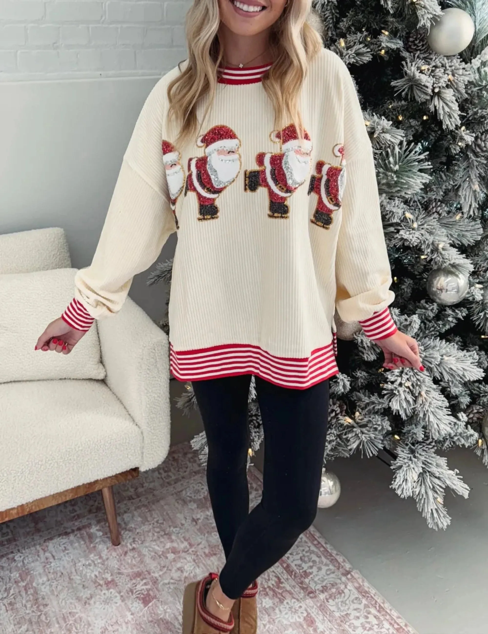 Festive Santa Claus Embroidered Comfy Sweater