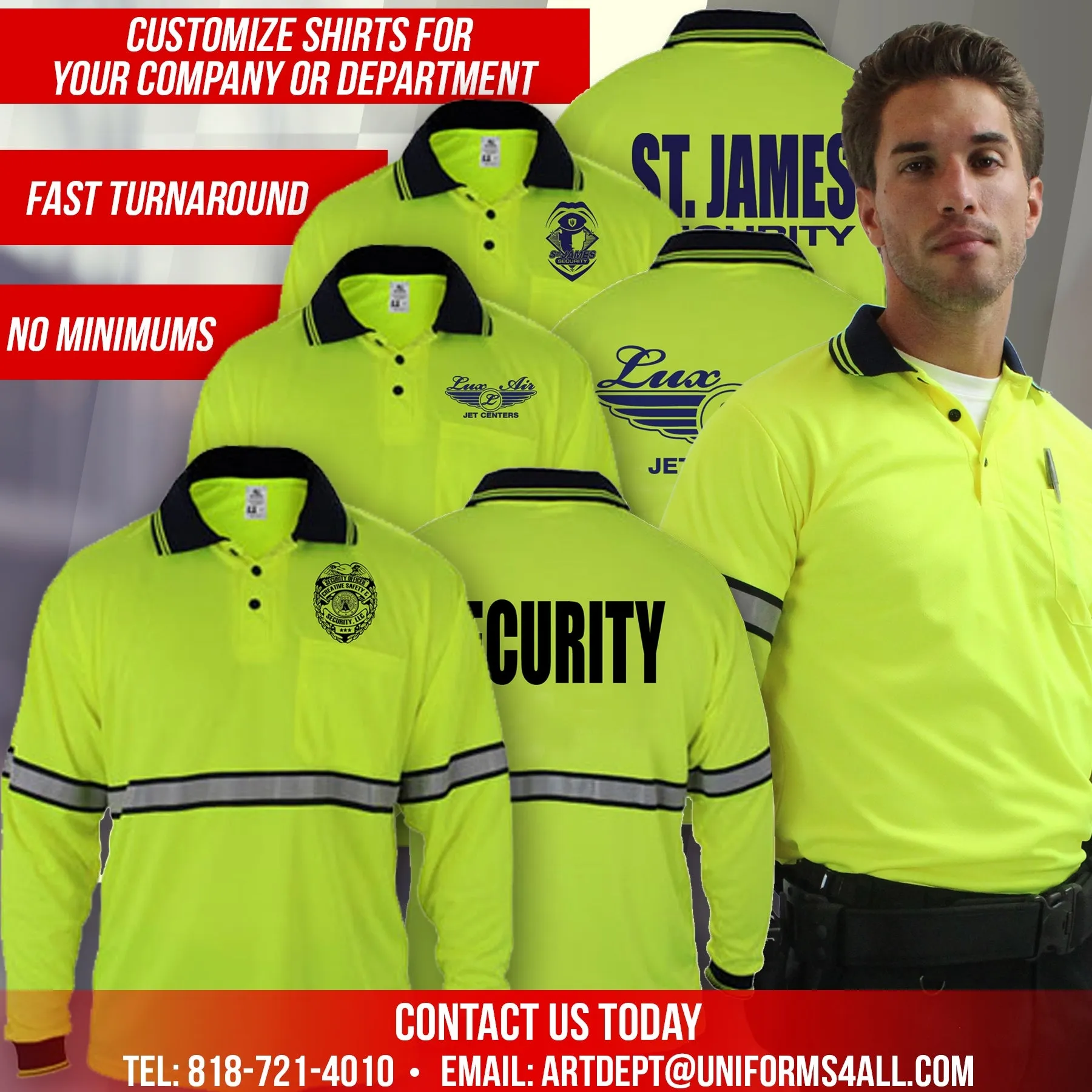 First Class High Visibility Long Sleeve Polo Shirt With Reflective Stripes and ID