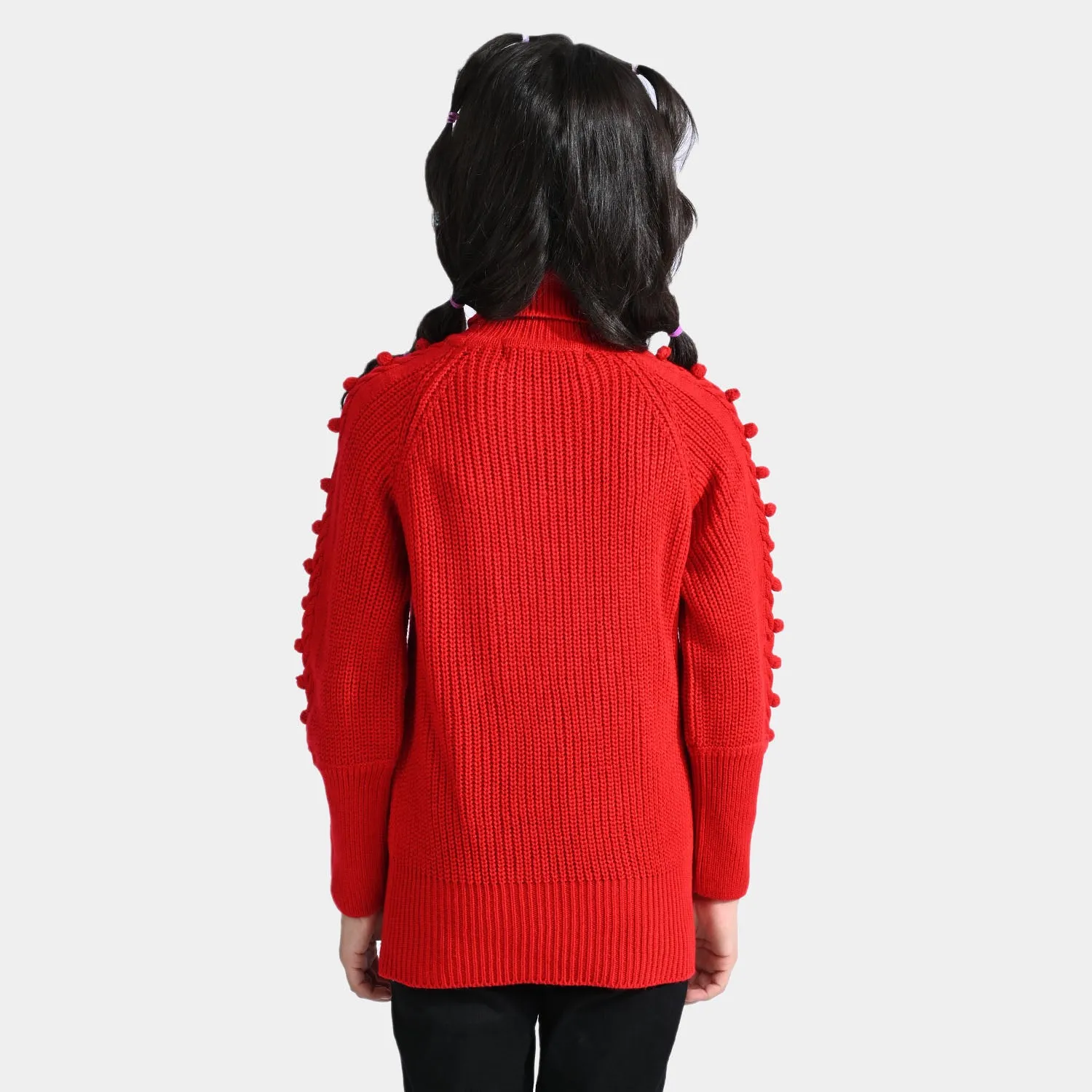 Girls Acrylic Sweater Turtle Neck-Red