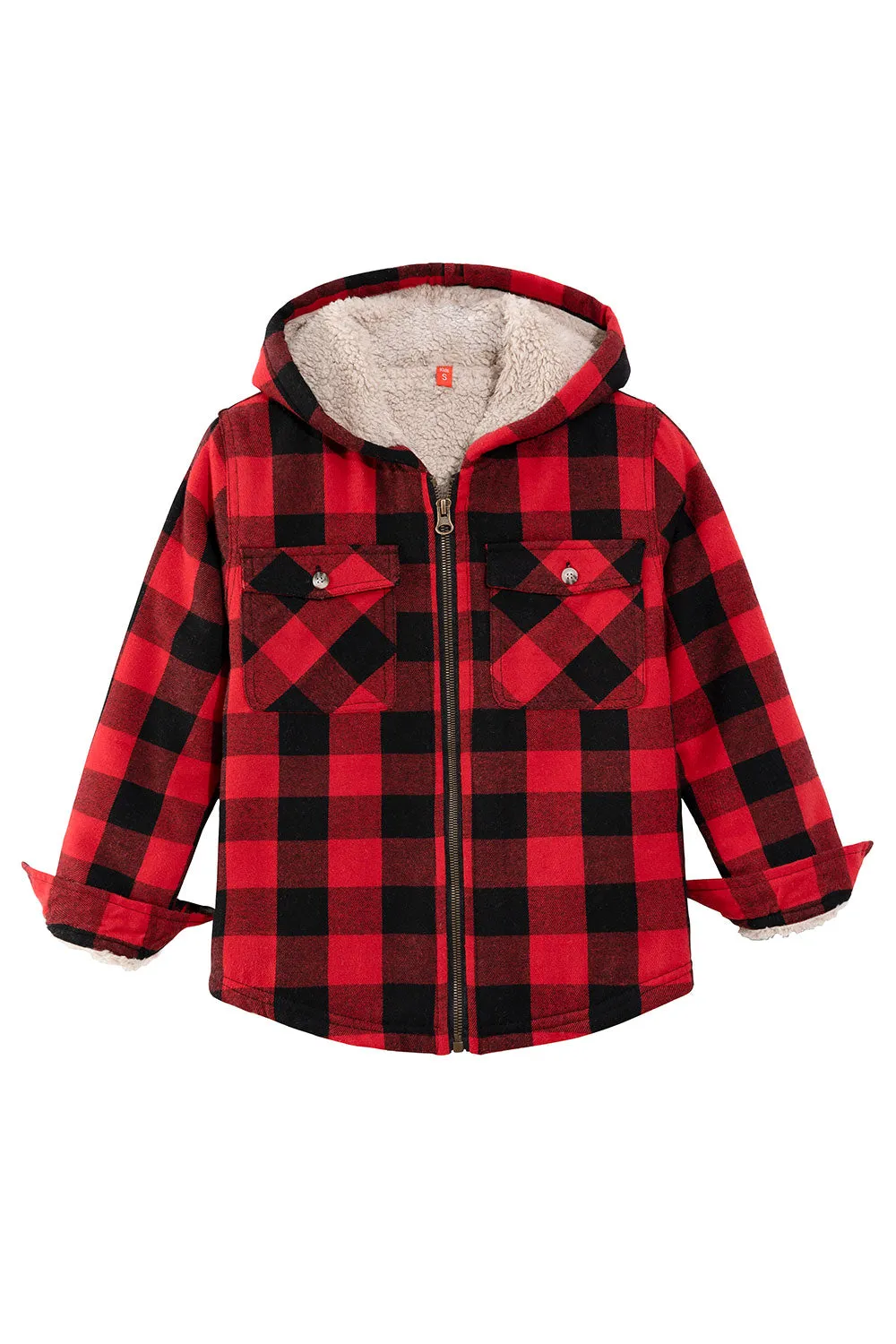 Girls Sherpa Lined Full Zip Plaid Flannel Shirt, Hooded Flannel Jacket