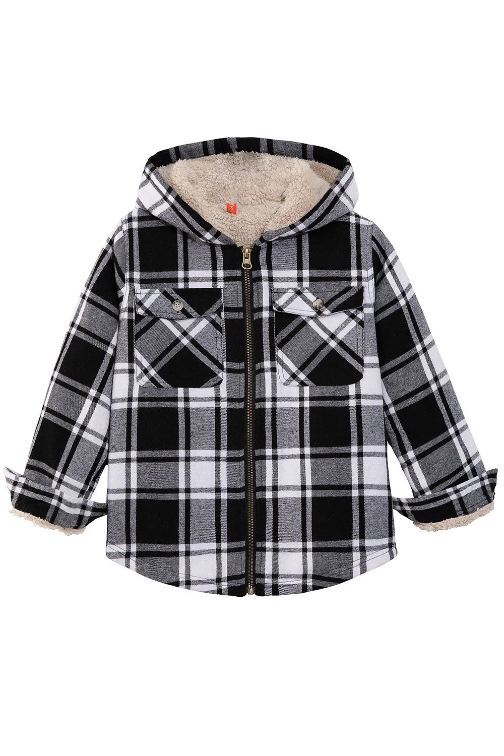 Girls Sherpa Lined Full Zip Plaid Flannel Shirt, Hooded Flannel Jacket