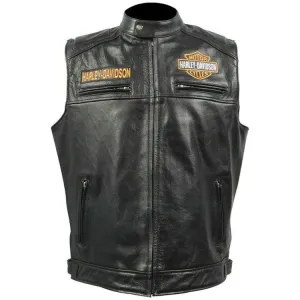 Harley Davidson Men's Black Biker Motorcycle Genuine Leather Vest