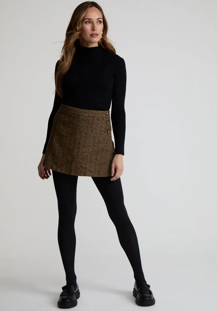 Harriet Flared Tweed Mini Skirt In Khaki