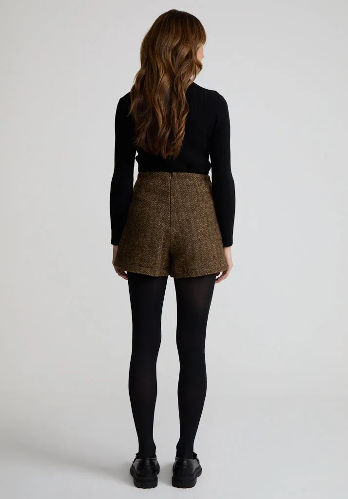 Harriet Flared Tweed Mini Skirt In Khaki