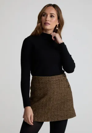 Harriet Flared Tweed Mini Skirt In Khaki