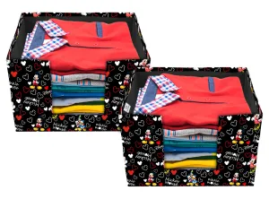 Heart Home Non-Woven Mickey Mouse Print Foldable Shirt Stacker/Wardrobe Organizer For Shirts, Sarees, Lehengas With Handle Pack of 2 (Black)