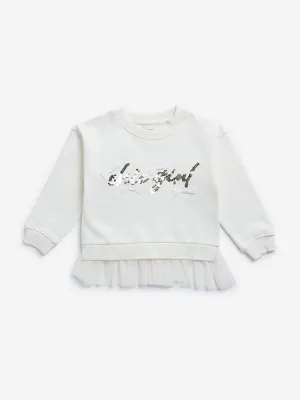 HOP Kids Off-White Sequin Text Design Sweater