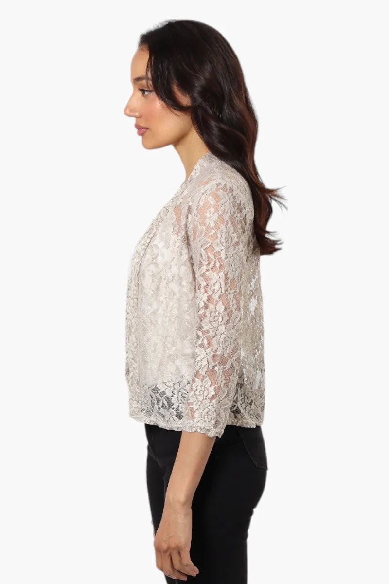 Impress Floral Lace 3/4 Sleeve Wrap Cardigan - Stone