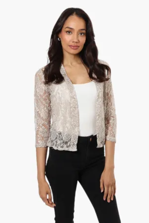 Impress Floral Lace 3/4 Sleeve Wrap Cardigan - Stone